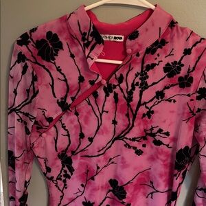 Fashion Nova Pink and Black Floral Blouse